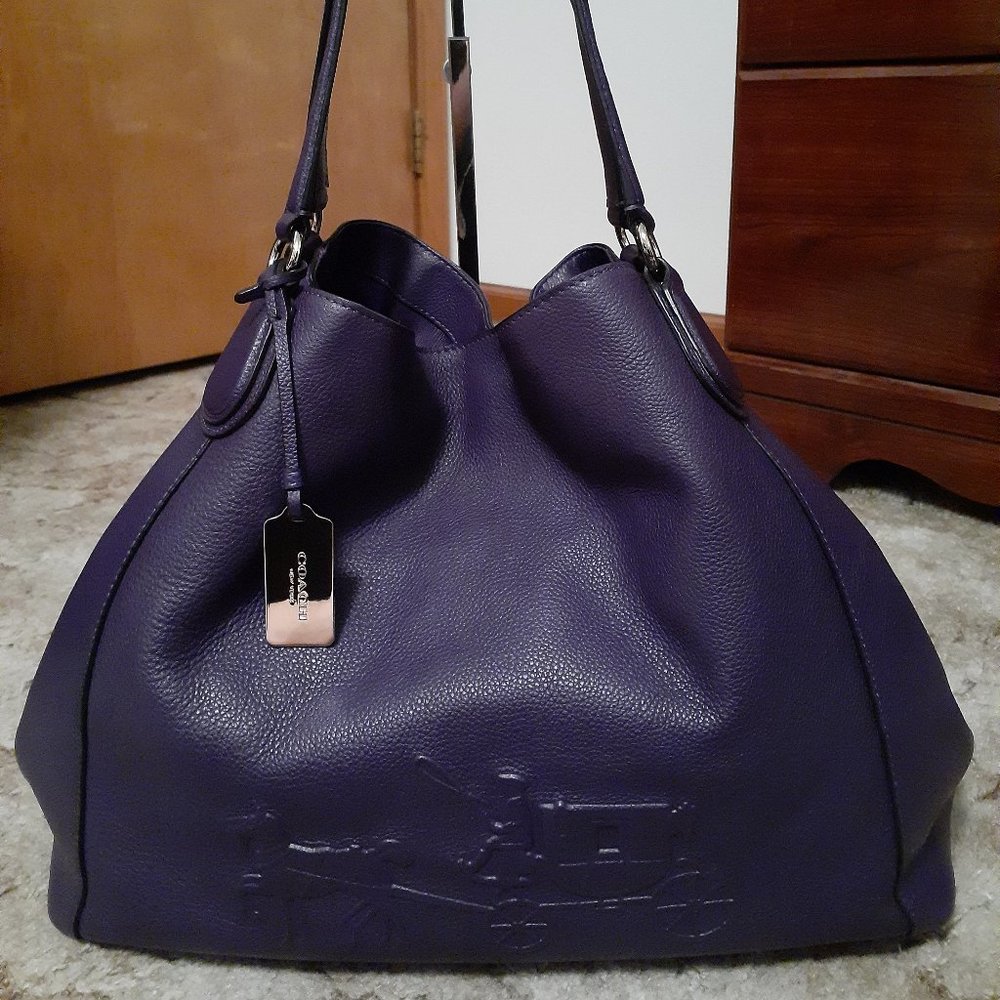 Coach Horse and Carriage Embossed Leather Edie 42 Shoulder Bag ~ Violet